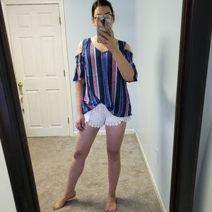 Striped Cold Shoulder Shirt